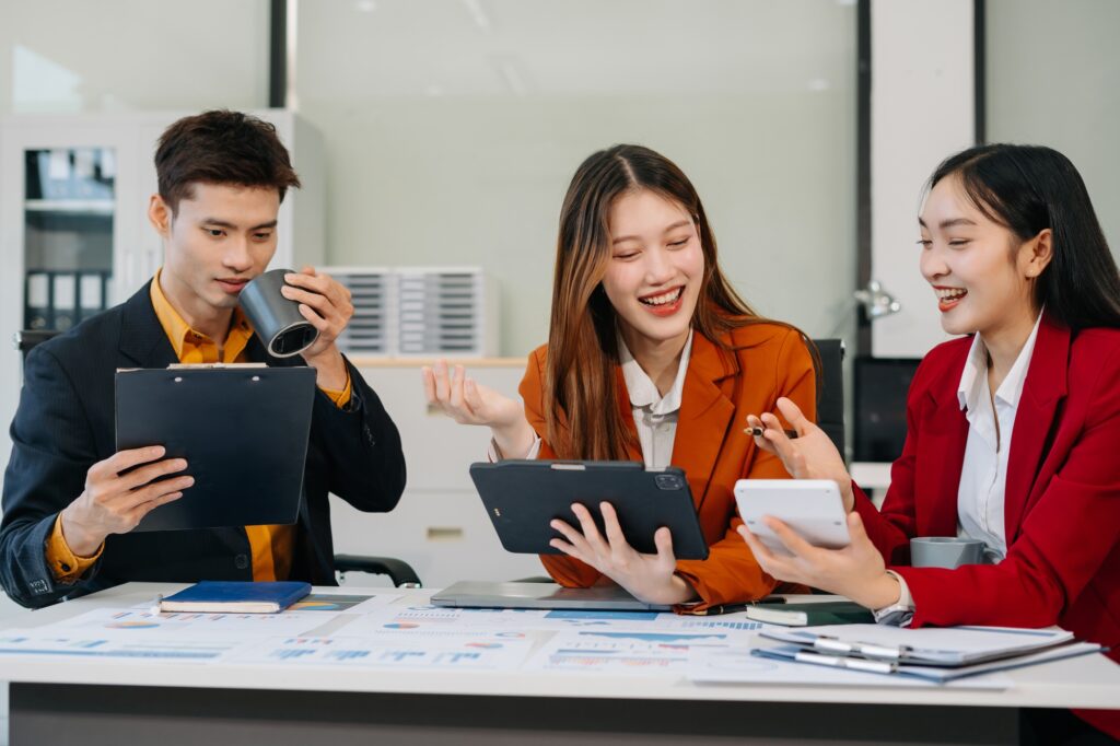 Businessmen team or financial data analysts working